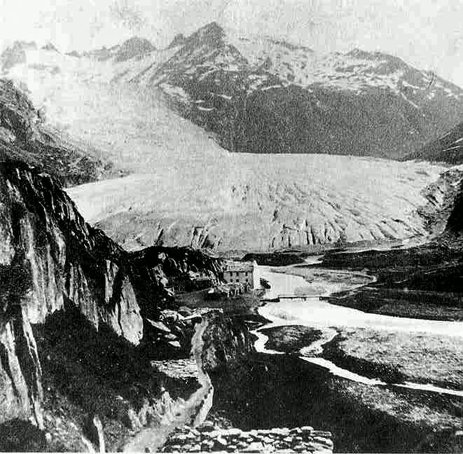 Der Rhonegletscher in Gletsch um 1855/1856